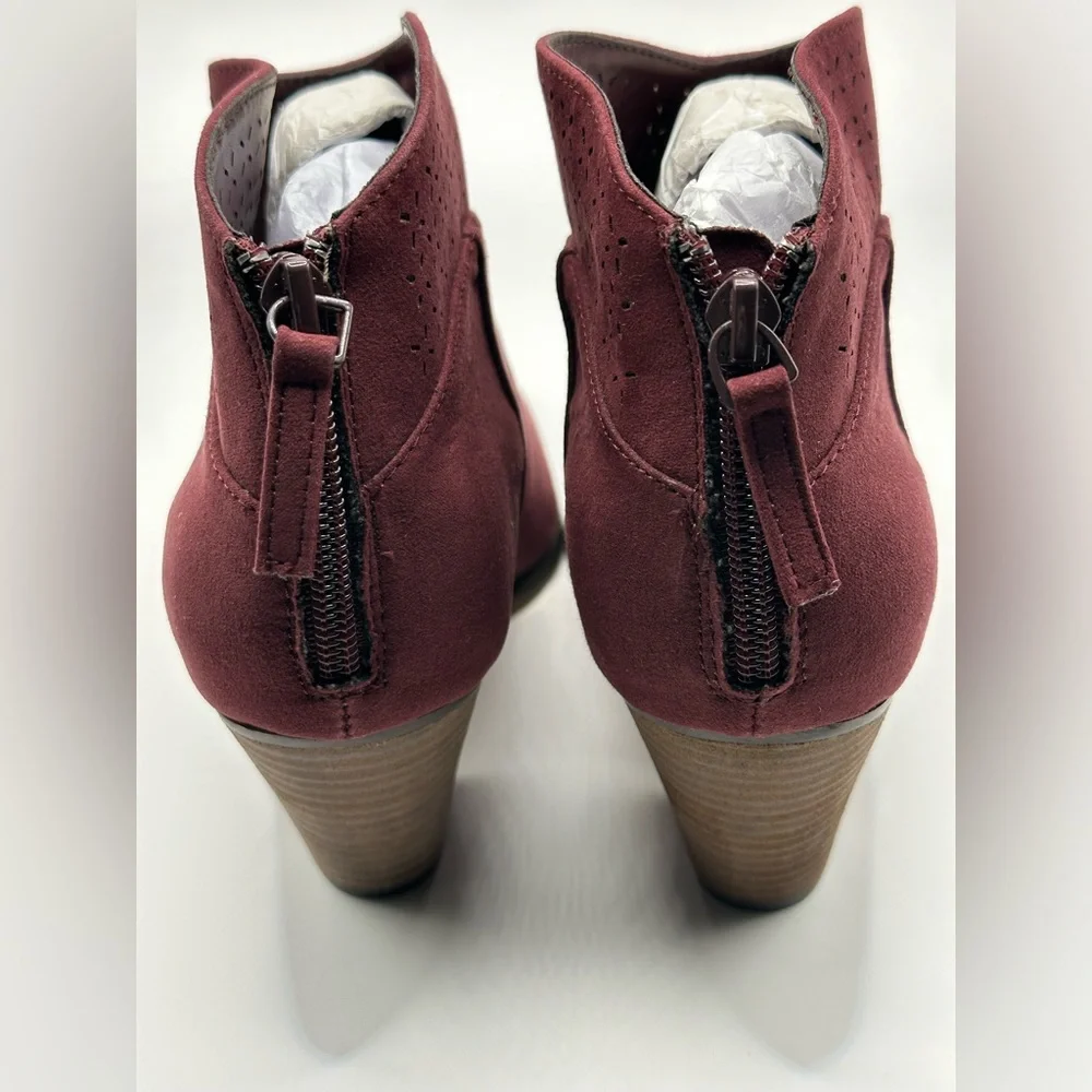 Violet & Red Jackson Lazer Cut Topline Bootie Burgundy 8M - Picture 4 of 9